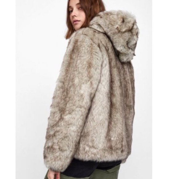 zara faux fur hooded jacket
